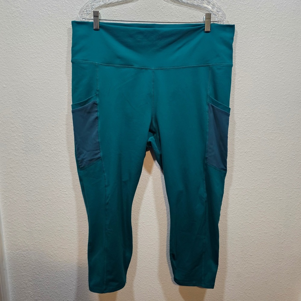 Fabletics Teal Green High Waisted Mesh Pocket Cropped Leggings Capris Womens XXL